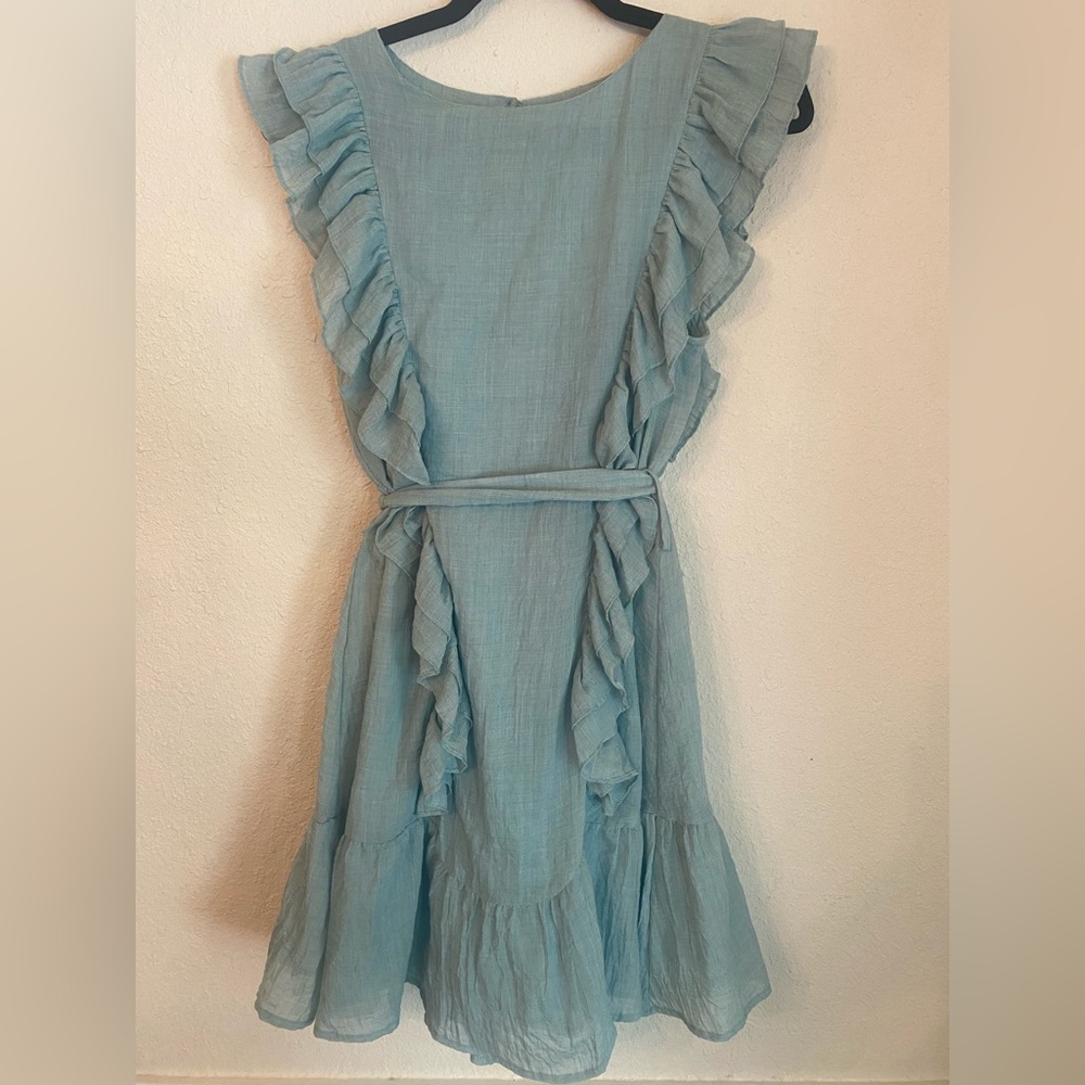 Sage Green Linen Ruffle Dress